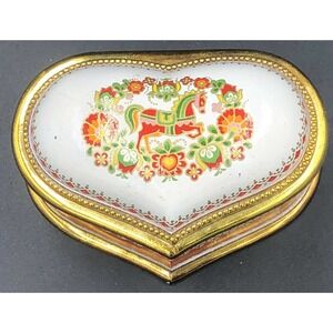 SANKYO JAPAN VINTAGE HEART MUSIC BOX Horse Enamel